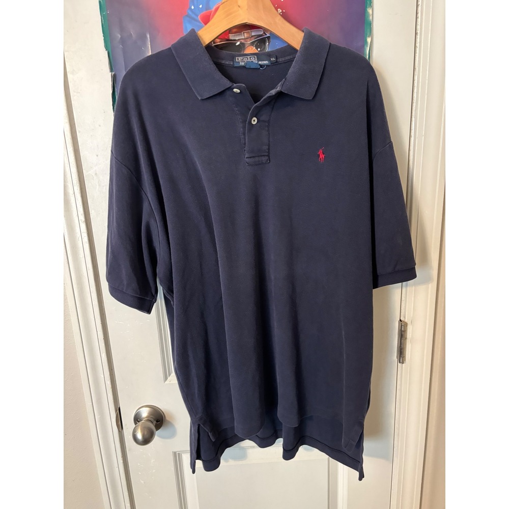 Polo Ralph Lauren Mens XL Navy Blue Short Sleeve Pique Cotton Polo Shirt Red